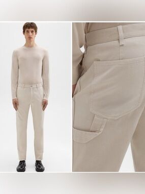 Theory Men Zaine Carpenter Pant in Stretch Cotton Canvas Sand NWT